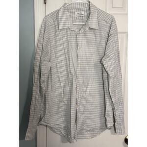Calvin Klein White/Blue Plaid Slim Fit Button Up Dress Shirt, 2XL, 18-18 1/2